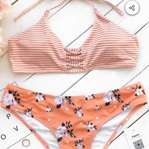 Orange Striped Bikini Top